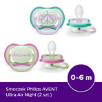 Avent Ultra Air Night, chupete calmante, silicona, simétrico, brilla en la oscuridad, niña, SCF376/19, 0-6 meses, 2 piezas