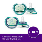 Avent Ultra Air Nighttime, Schnuller, Silikon, symmetrisch, leuchtet im Dunkeln, Junge, SCF376/13, 6-18 Monate, 2 Stück