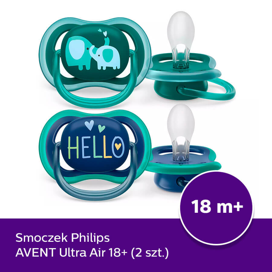 Avent Ultra Air, fopspeen, silicone, symmetrisch, jongen, SCF349/18, vanaf 18 maanden, 2 stuks