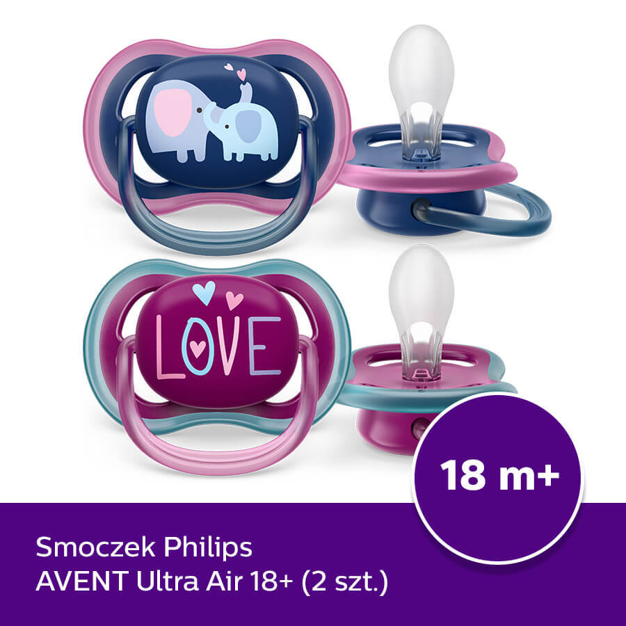 Avent Ultra Air, Schnuller, Silikon, symmetrisch, Mädchen, SCF349/22, ab 18 Monate, 2 Stück