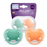 Avent Ultra Soft, chupete calmante, silicona, simétrico, neutro, SCF091/03, 0-6 meses, 2 unidades