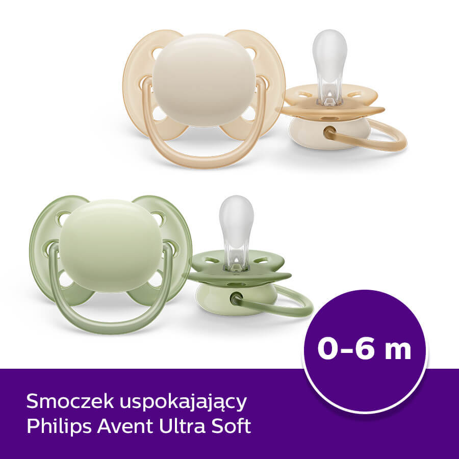 Avent Ultra Soft, sucette, silicone, symétrique, neutre, SCF091/05, 0-6 mois, 2 pièces