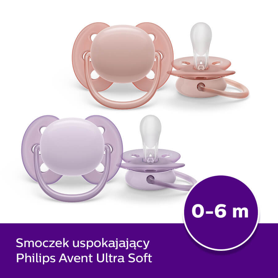 Avent Ultra Soft, Schnuller, Silikon, symmetrisch, Mädchen, SCF091/31, 0-6 Monate, 2 Stück