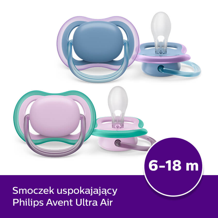 Avent Ultra Air, chupete calmante, silicona, simétrico, unisex, SCF085/34, 6-18 meses, 2 piezas