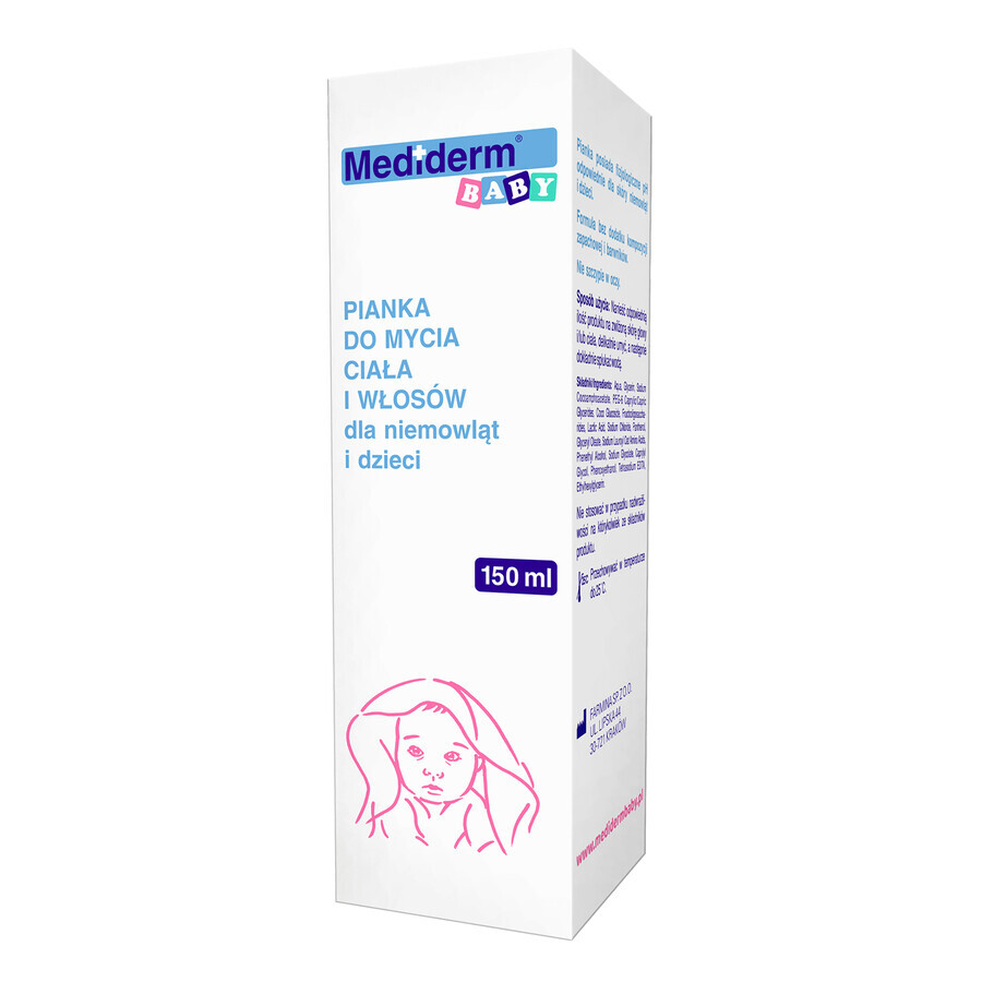 Mediderm Baby, espuma limpiadora de cuerpo y cabello para bebés y niños, 150 ml