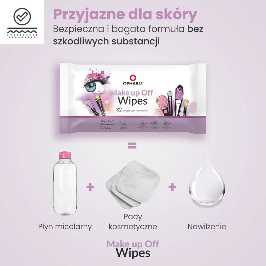 Opharm Make Up Off Wipes, toallitas desmaquillantes, 32 piezas