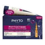 Set Phytocayne, tratamiento anticaída para mujer, ampollas de reacción, 12 x 5 ml + champú, 100 ml