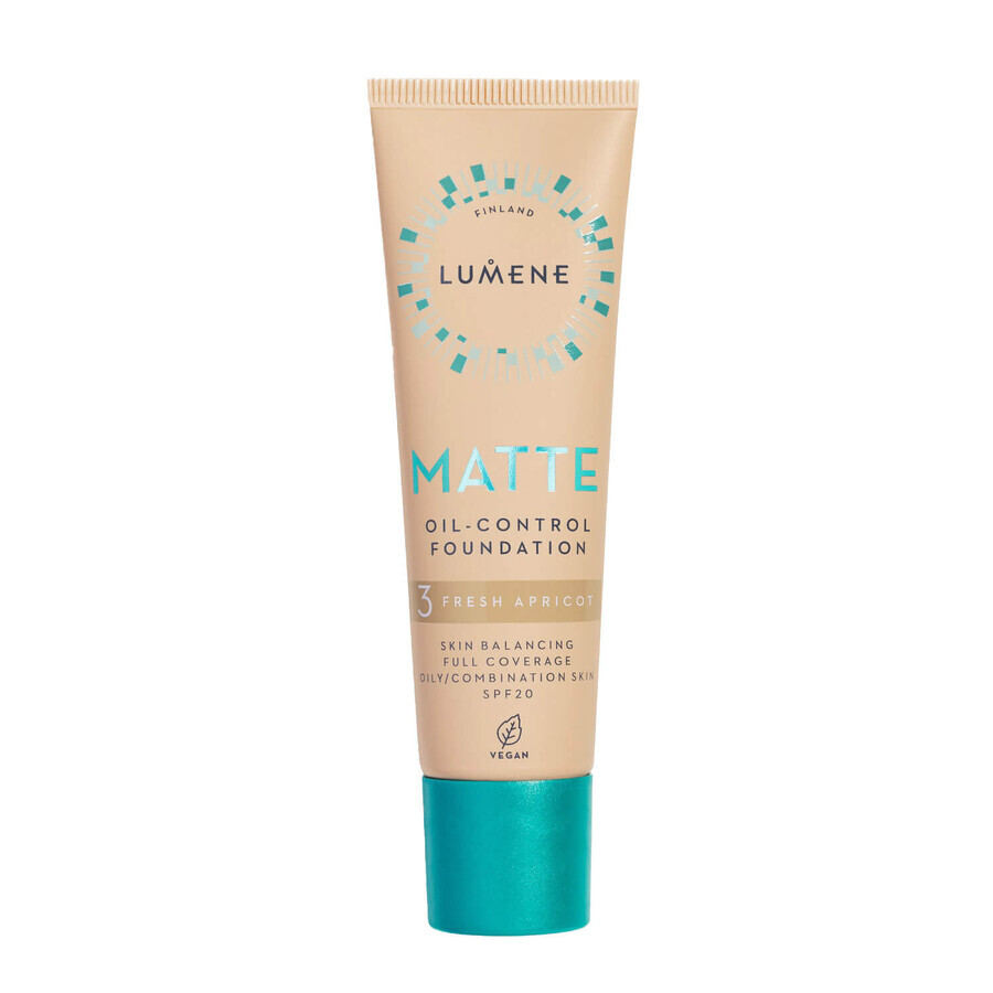 Lumene Matte, base de maquillaje matificante, N°3 Fresh Apricot, 30 ml