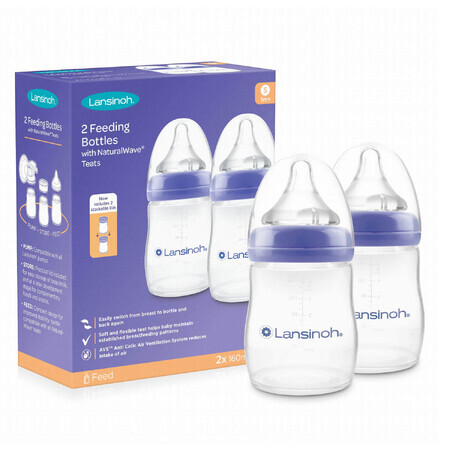 Lansinoh, NaturalWave teat bottle slow flow, 2 x 160 ml