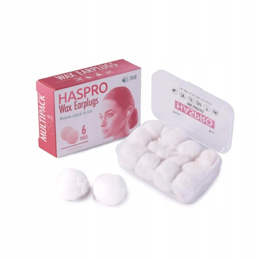 Haspro Wax, tapones de cera para los oídos, 12 piezas