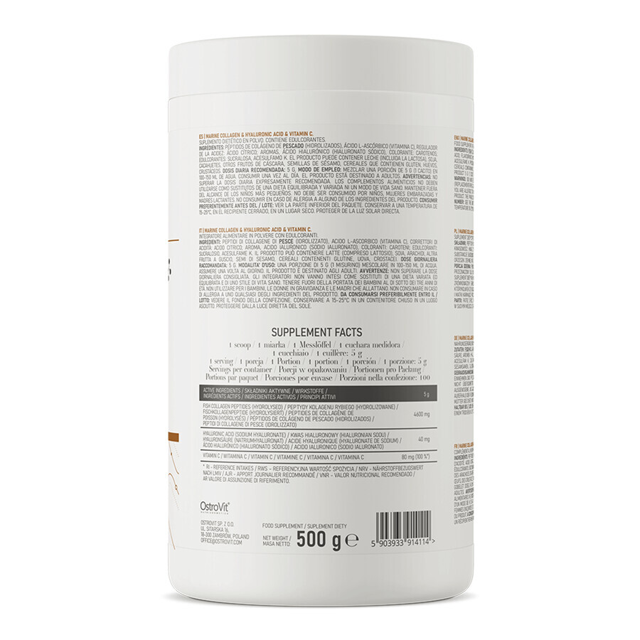 OstroVit Colágeno Marino + Ácido Hialurónico + Vitamina C, sabor mango-piña, 500 g