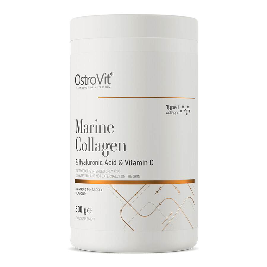 OstroVit Colágeno Marino + Ácido Hialurónico + Vitamina C, sabor mango-piña, 500 g