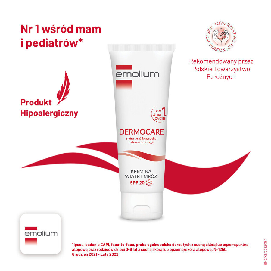 Emolium Dermocare set, crema contra el viento y las heladas, a partir del día 1, SPF 20, 2 x 75 ml + emulsión de baño, 50 ml de regalo