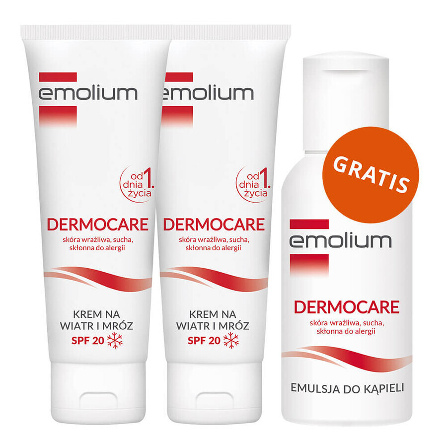 Emolium Dermocare set, crema contra el viento y las heladas, a partir del día 1, SPF 20, 2 x 75 ml + emulsión de baño, 50 ml de regalo