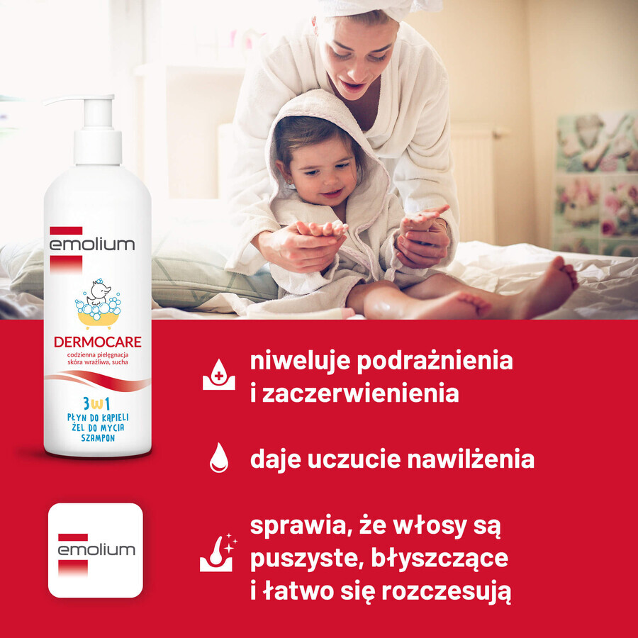 Emolium Dermocare 3-in-1 set, lotion de bain, gel lavant et shampooing, après 1 mois, 2 x 400 ml + émulsion de bain, 50 ml gratuit