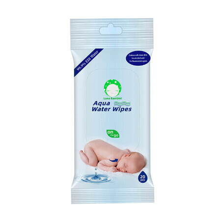 Luna Bambini Aqua Water Wipes, lingettes humides, eau, dès la naissance, 20 pièces