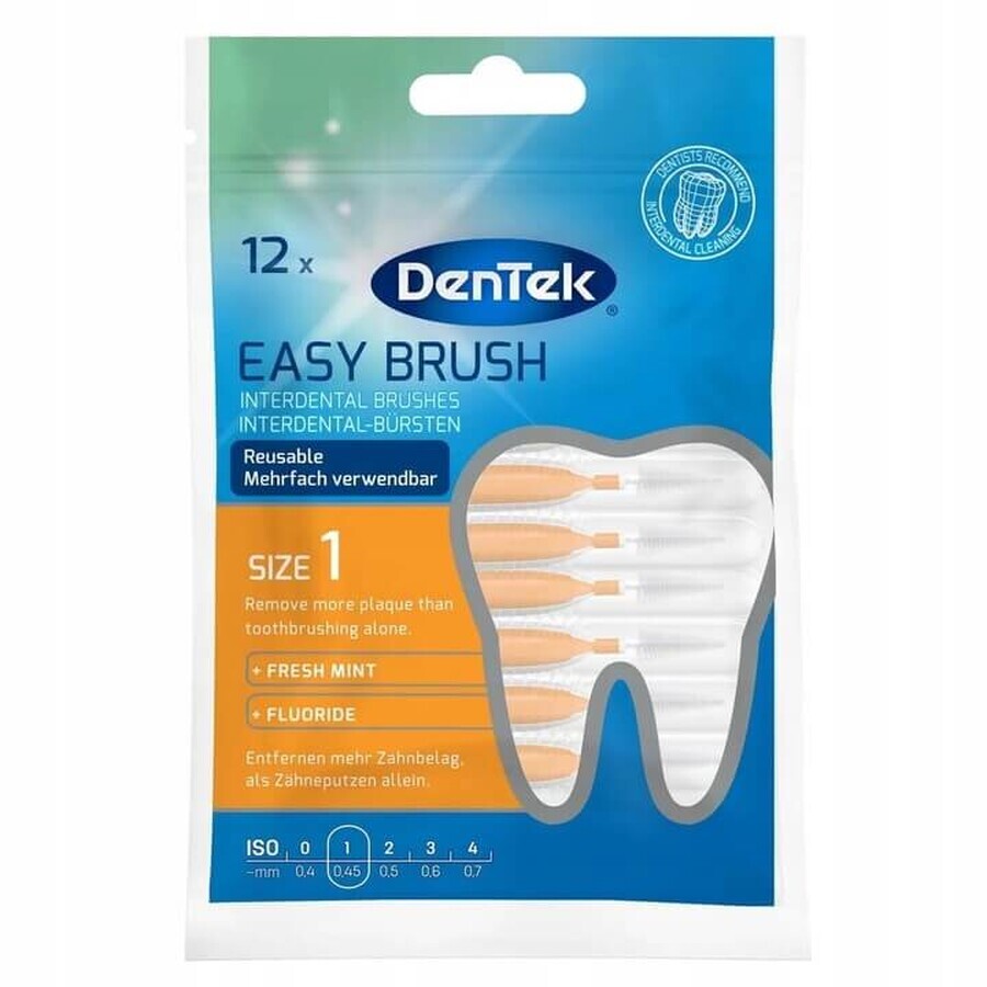 DenTek Easy Brush, cepillos interdentales, tamaño 1, 0,45 mm, 12 piezas