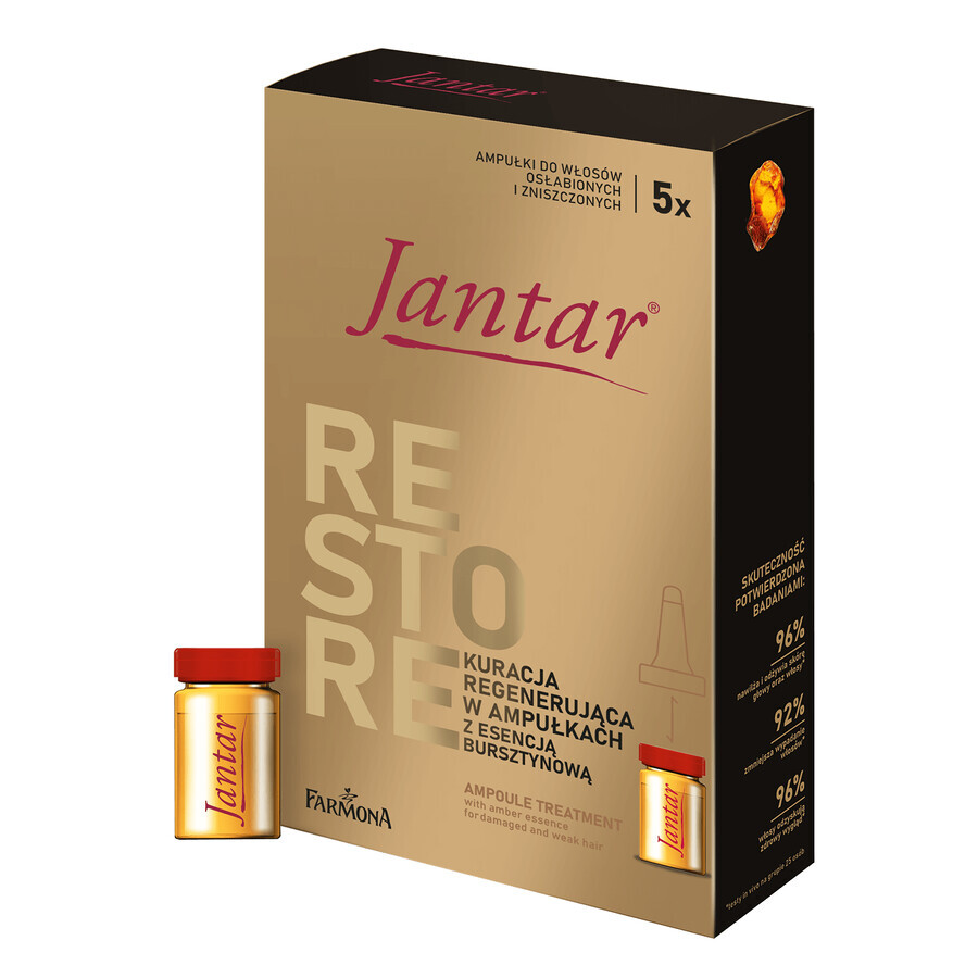 Farmona Jantar, regenerating treatment with amber essence, very damaged and weakened hair, 5 ml x 5 ampoules