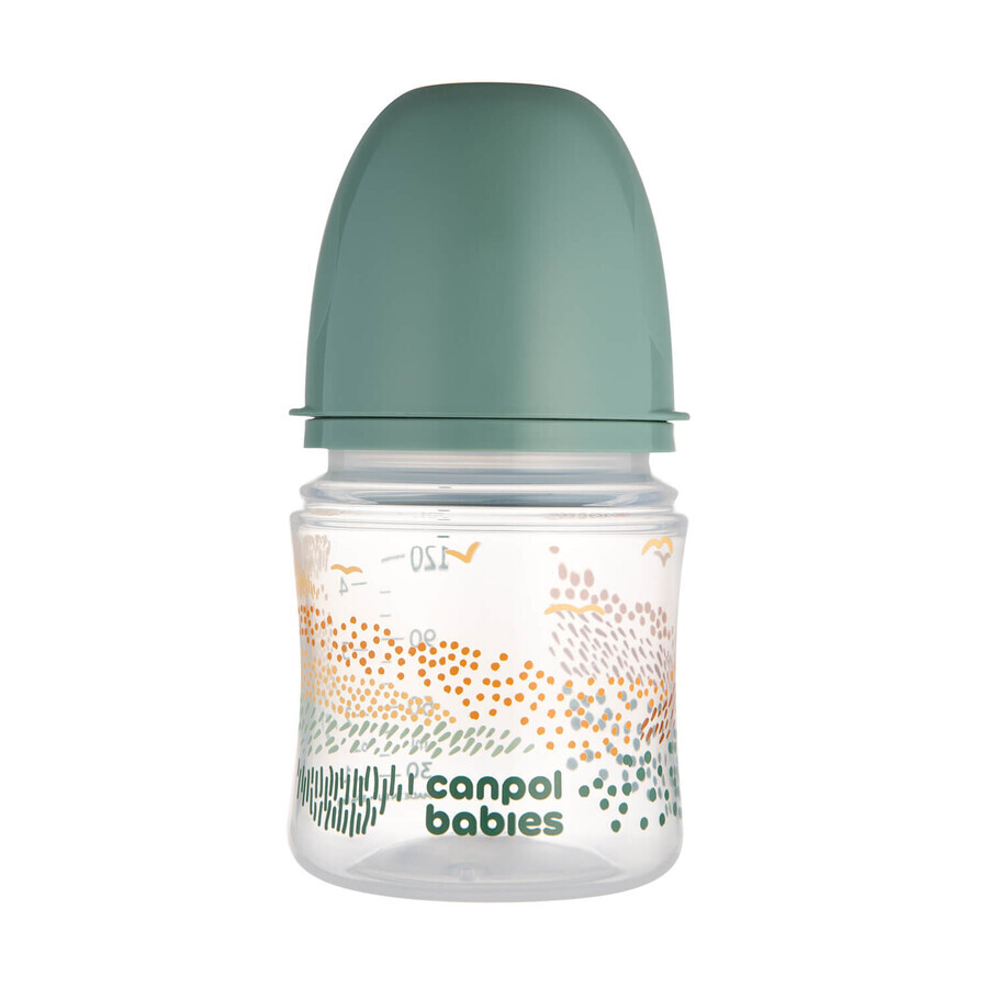 Canpol Babies EasyStart, anti-colic, wide mouth bottle, Mountains, green, 35/242, from birth, 120 ml