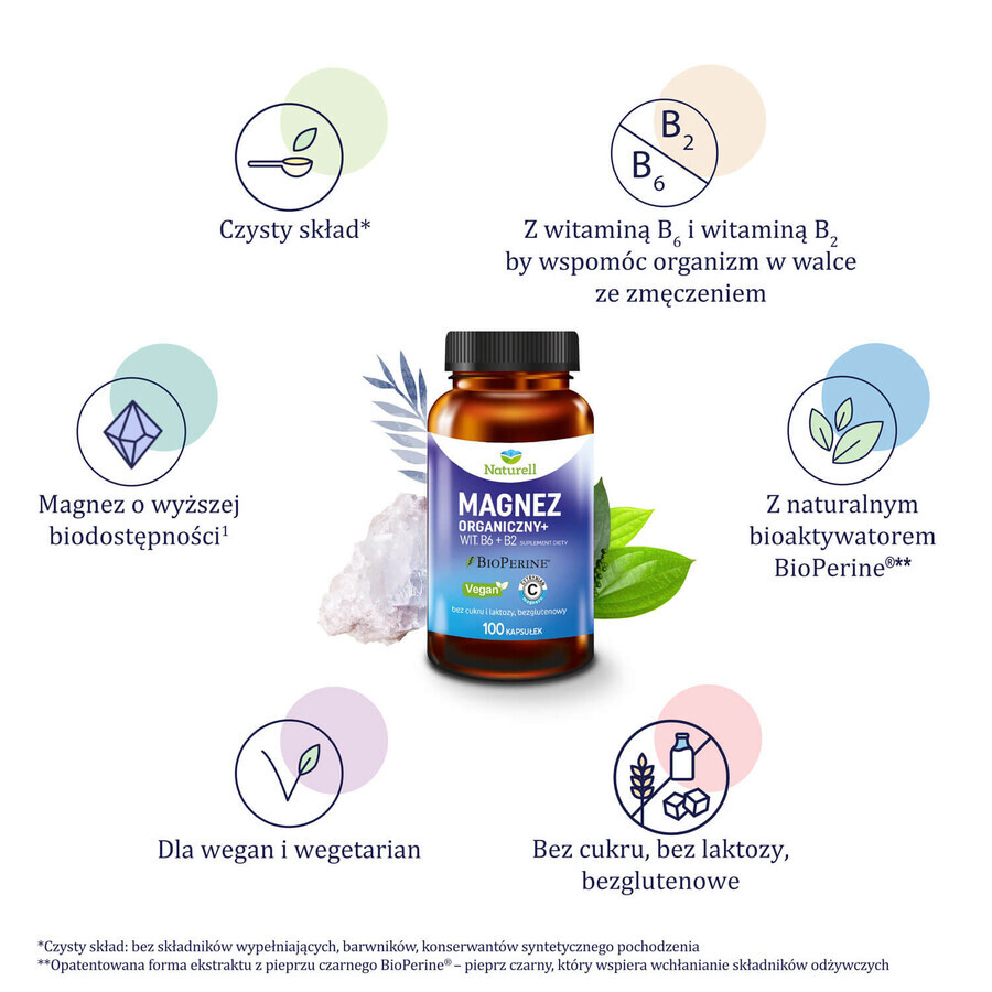 Naturell Magnesio Orgánico+, 100 cápsulas