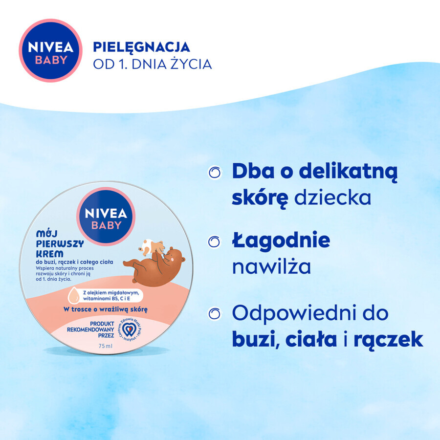 Nivea Baby Mi primera crema, para rostro, manos y todo el cuerpo, desde el 1er día de vida, 75 ml