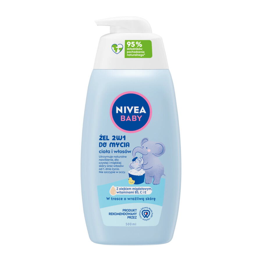 Nivea Baby, gel de curățare 2 în 1 pentru corp și păr, din prima zi, 500 ml