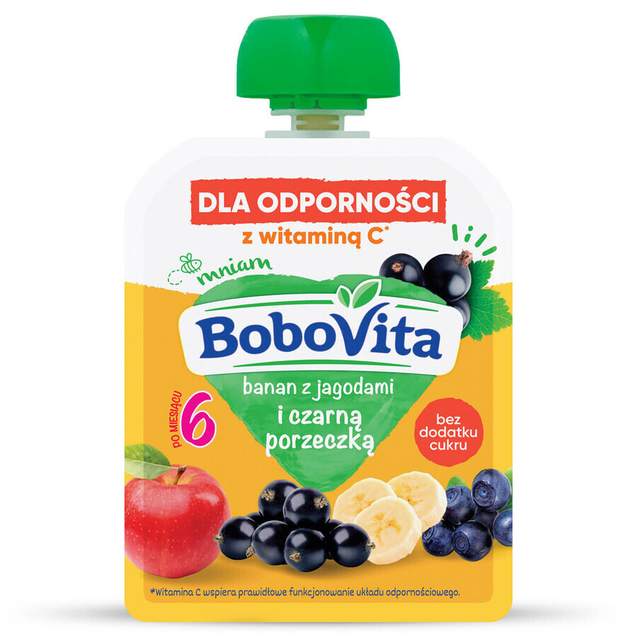 BoboVita Mousse en tube, banane avec myrtilles et cassis, après 6 mois, 80 g