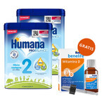 Humana ProBalance 2, latte di proseguimento, dopo 6 mesi, 2 x 750 g + Benelife Vitamina D3, 5,5 ml gratis