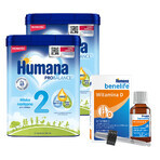 Humana ProBalance 2, latte di proseguimento, dopo 6 mesi, 2 x 750 g + Benelife Vitamina D3, 5,5 ml gratis