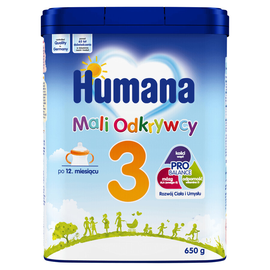 Set Humana 3 Mali Explorers, bebida de leche en polvo, después de 12 meses, 2 x 650 g + Benelife Vitamina D3, 5,5 ml gratis