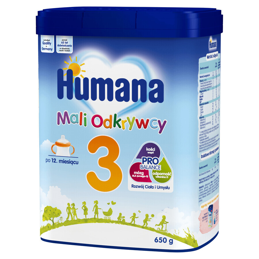 Set Humana 3 Mali Explorers, bebida de leche en polvo, después de 12 meses, 2 x 650 g + Benelife Vitamina D3, 5,5 ml gratis