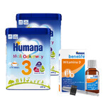 Set Humana 3 Mali Explorers, bebida de leche en polvo, después de 12 meses, 2 x 650 g + Benelife Vitamina D3, 5,5 ml gratis