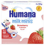 Humana Milk Minis Postre de yogur sabor fresa, a partir de 8 meses, 4 x 100 g