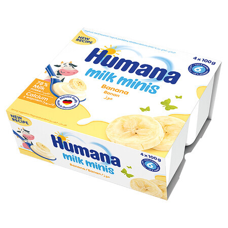 Humana Milk Minis Postre de yogur sabor plátano, a partir de 6 meses, 4 x 100 g