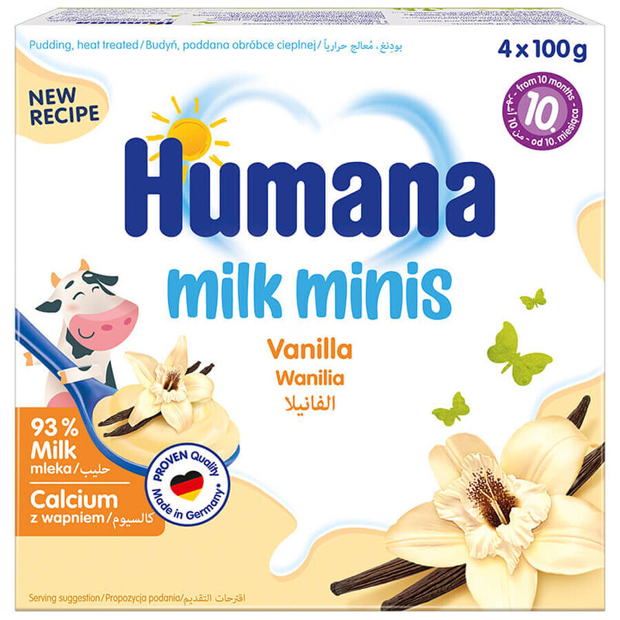 Humana Milk Minis Postre de leche, pudín de vainilla, después de 10 meses, 4 x 100 g