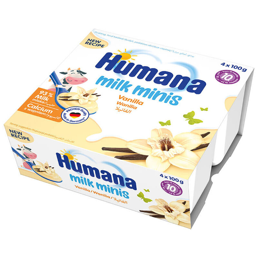 Humana Milk Minis Postre de leche, pudín de vainilla, después de 10 meses, 4 x 100 g