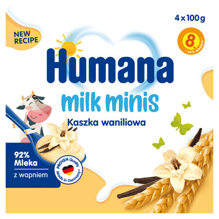 Humana Milk Minis Postre de leche, papilla de vainilla, a partir de 8 meses, 4 x 100 g