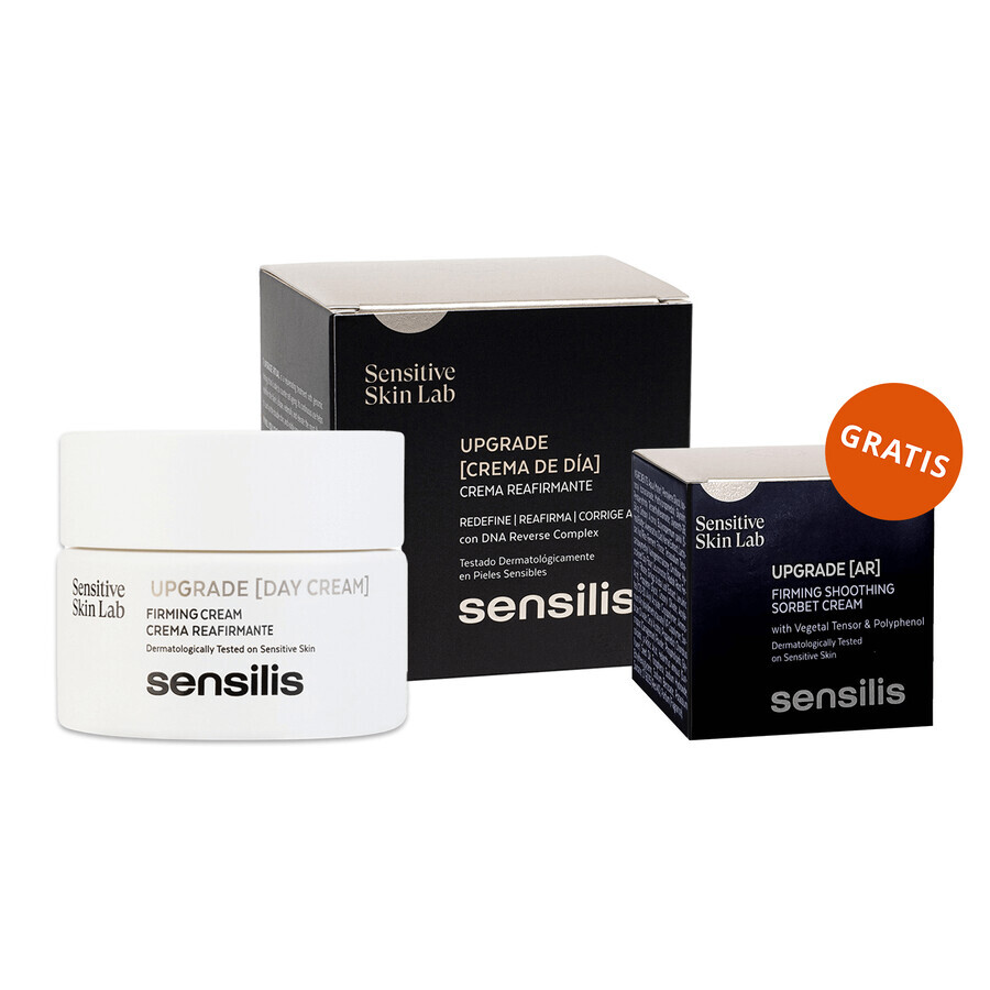 Sensilis Upgrade, crema de día reafirmante y correctora de arrugas, 50 ml + Upgrade AR, crema sorbete reafirmante y calmante, 5 ml gratis