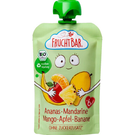 Fruchtbar Mousse di frutta in tubo, ananas, mandarino, mango, mela, banana BIO, dopo 6 mesi, 100 g