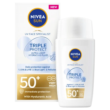 Nivea Sun Tripple Protect, fluido facial, FPS 50+, 40 ml