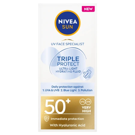 Nivea Sun Tripple Protect, fluido facial, FPS 50+, 40 ml