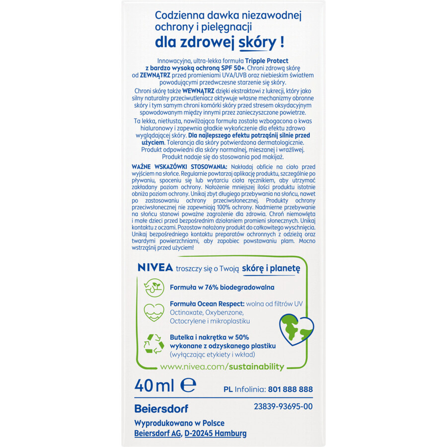 Nivea Sun Tripple Protect, gezichtsvloeistof, SPF 50+, 40 ml