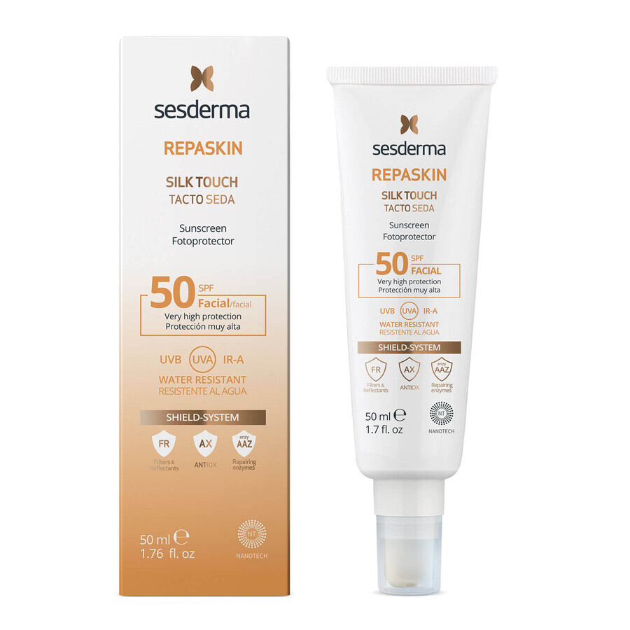 Set Sesderma Repaskin, Silk Touch, protecție solară facială, SPF 50, 50 ml + Hidraderm Hyal, cremă facială, 50 ml