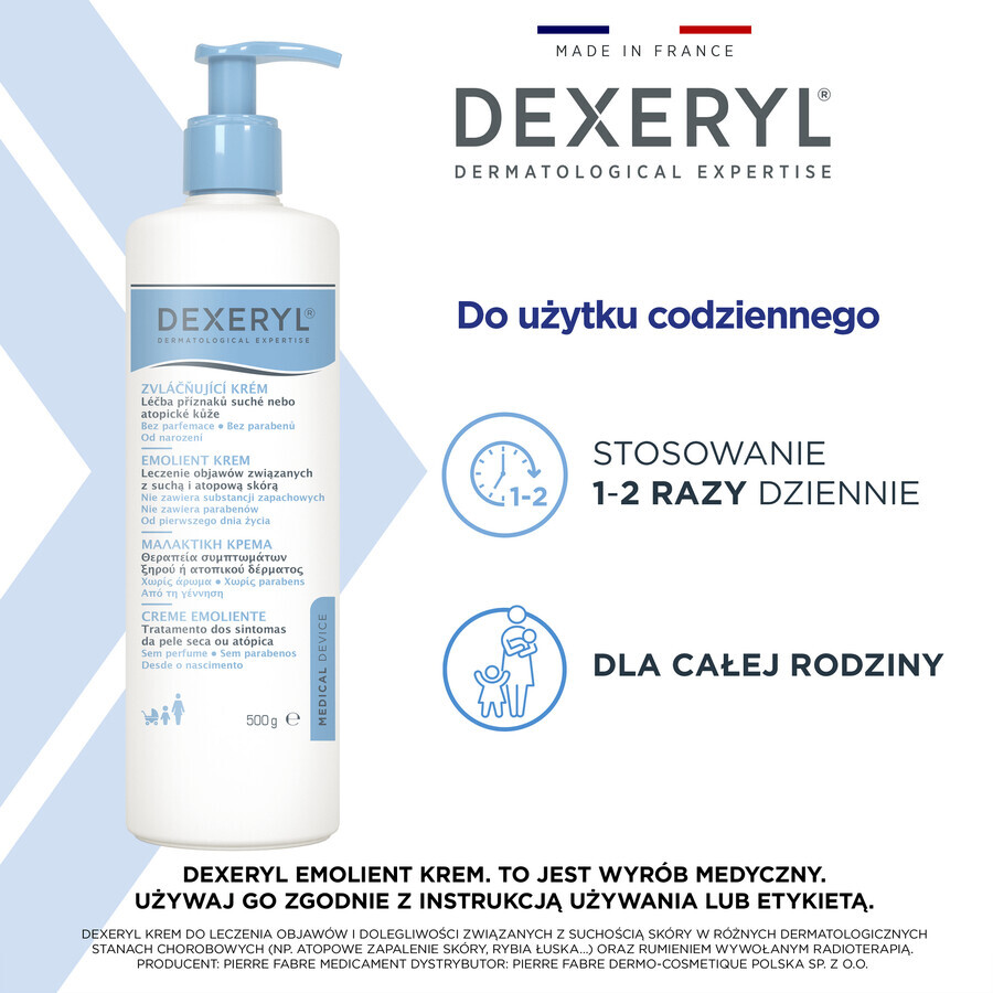 Dexeryl, emollient cream for dry skin, 500 g