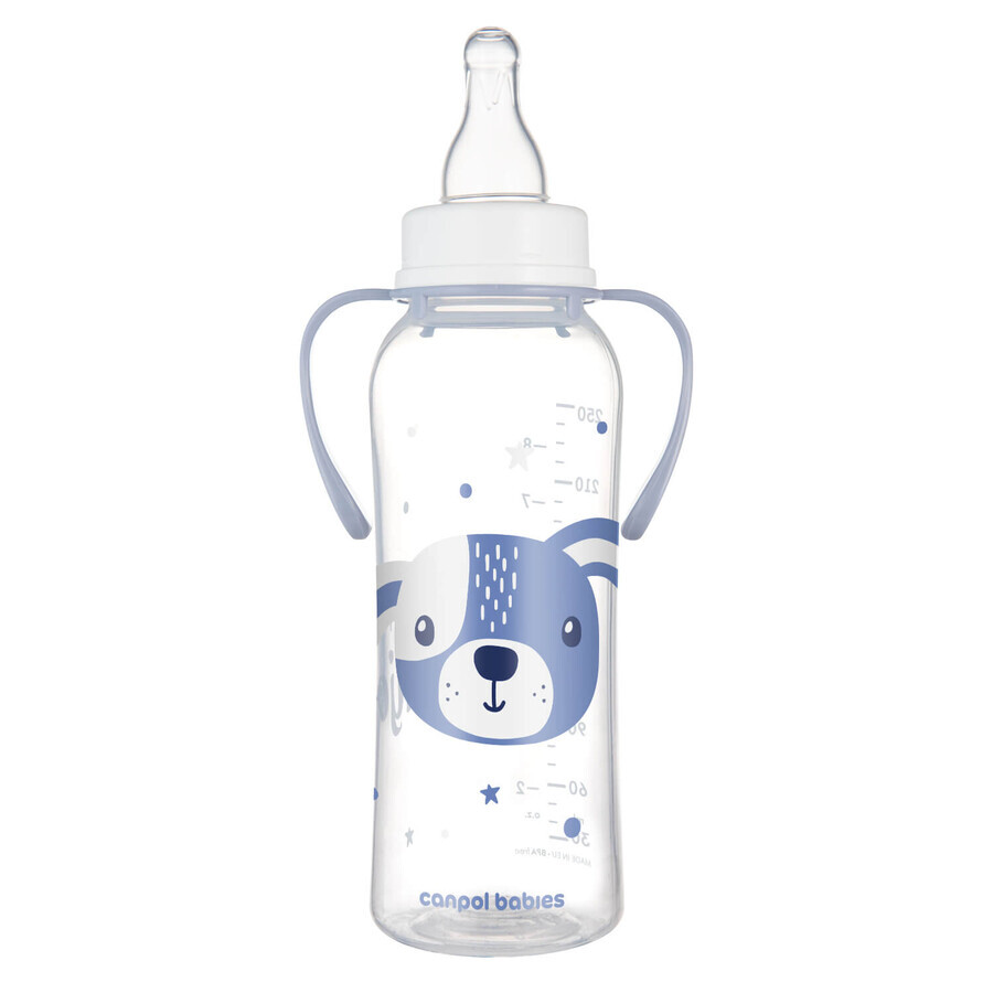 Canpol Babies, slim bottle with handle, Cute animals, 11/845, blue, from 12 months, 250 ml