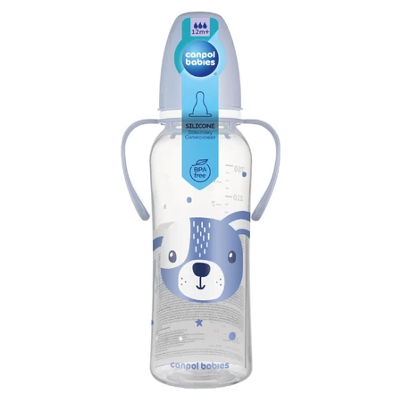 Canpol Babies, sticlă subțire cu mâner, Animale drăguțe, 11/845, albastru, de la 12 luni, 250 ml