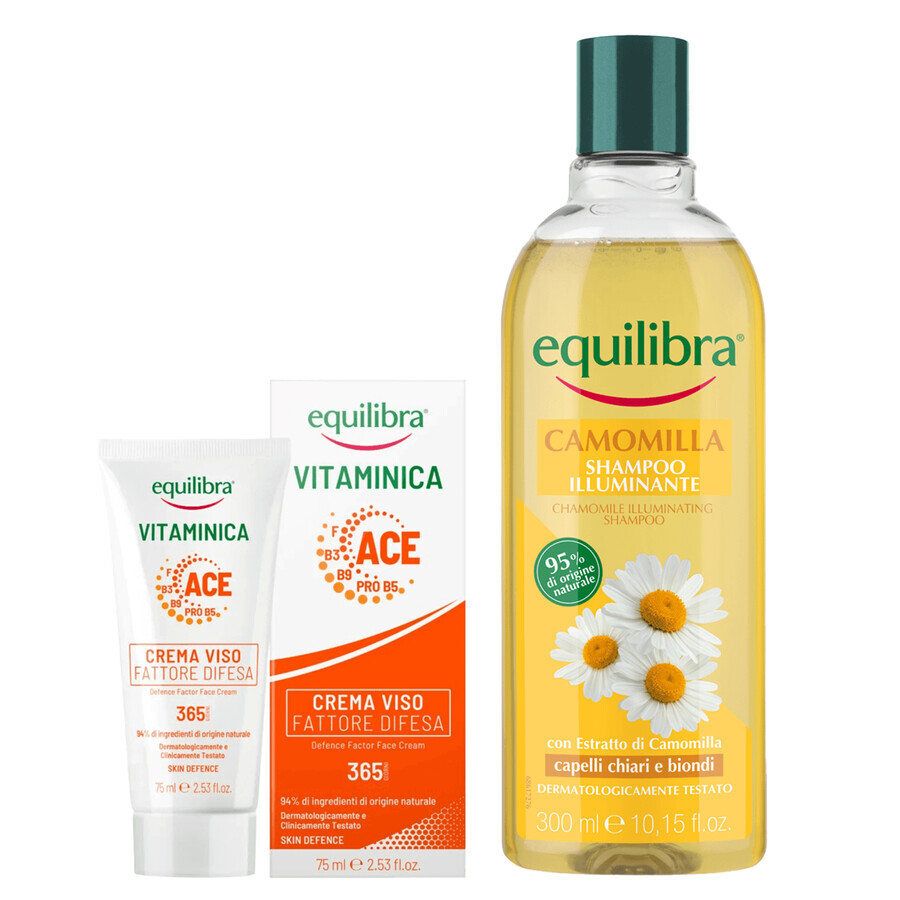 Equilibra Vitaminica set, beschermende gezichtscrème, 75 ml + Camomila, verhelderende kamille shampoo, 300 ml