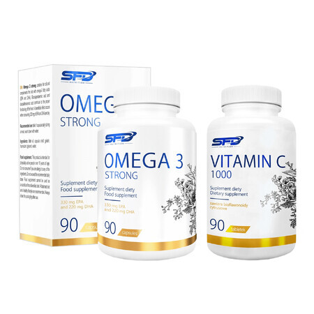 Set SFD Vitamina C 1000, 90 comprimidos + Omega 3 Fuerte, 90 cápsulas