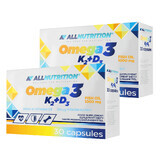 Set Allnutrition Omega 3 K2 + D3, aceite de pescado 1000 mg + vitamina K 100 µg + vitamina D 2000 UI, 2 x 30 cápsulas