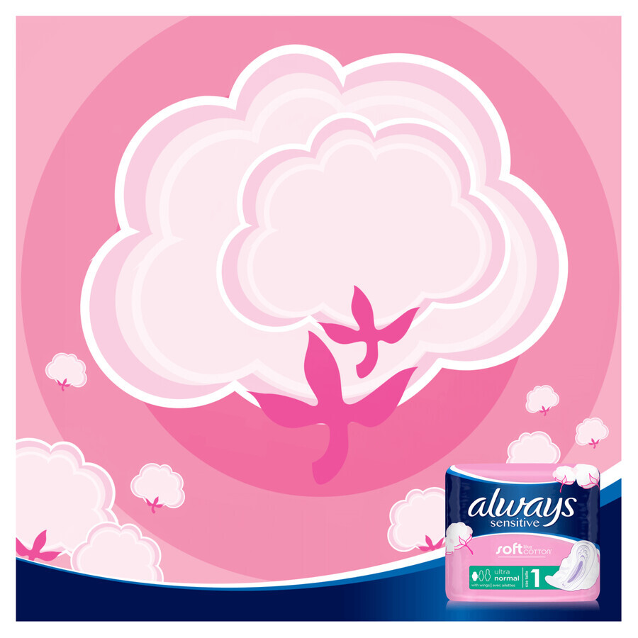 Always Sensitive, toallas sanitarias con alas, talla 1, Normal, 40 unidades